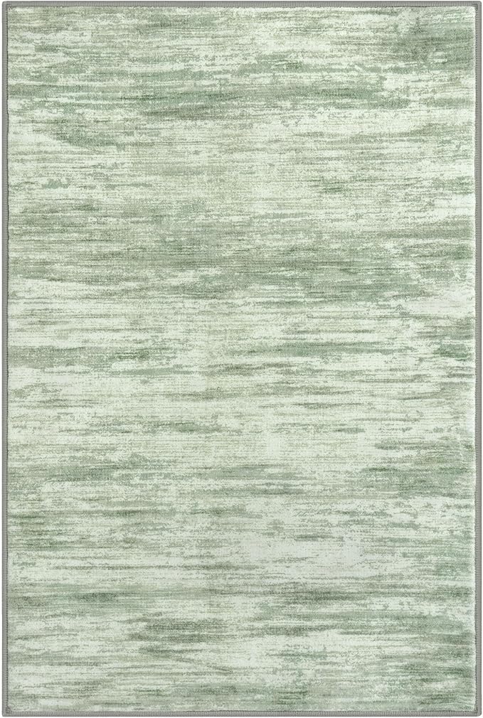 3x5 Modern Abstract Area Rug for Entryway, Light Sage Green and Ivory Super Soft Washable Rug with Non-Slip, Low-Pile Door Mat Indoor for Living Room Bedroom, Carpet with Non-Shedding
