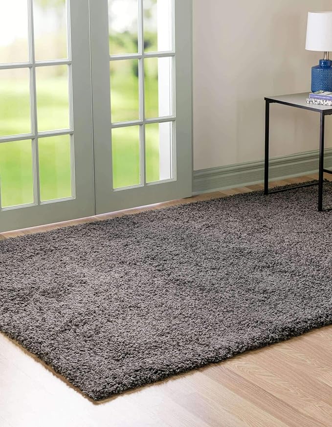 Unique Loom Solid Shag Collection Area Rug (10' x 13' 11" Rectangle, Graphite Gray)