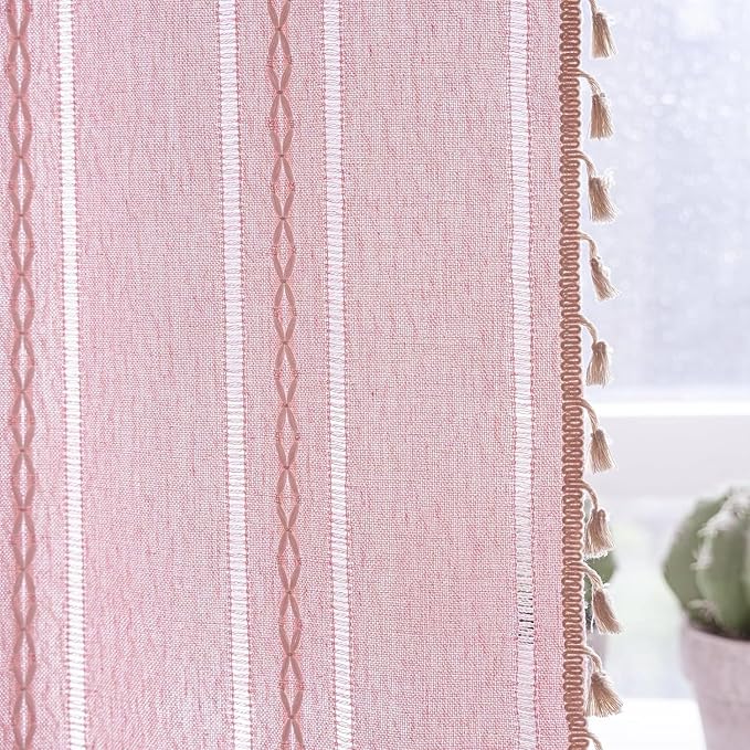 Deeprove Pink Boho Curtains for Kids Room Girls Nursery Room, Pretty Princess Theme Home Decoration Privacy Protection, Bohemian Semi-Blackout Light Filter Window Tassel Drape (1 Panel,52" x 90")