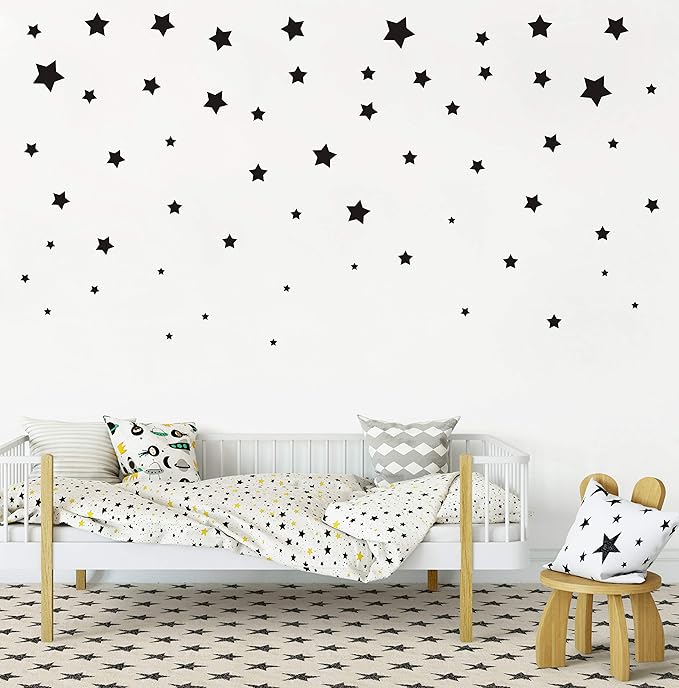 JNAB 190 Pcs Star Wall Decals, Matte Vinyl, Nursery Wall Decals, Easy to Use, Removable, Black Stars