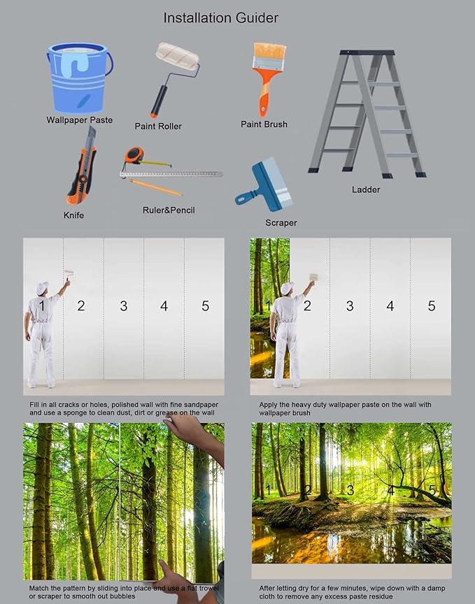 Wall Mural Fall Forest Stream Wallpaper Wall Decoration Print Picture Image Design for Bedroom, Living Room, Kids Room (Not Self-Adhesive)