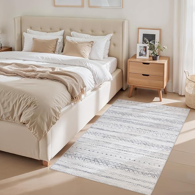Area Rugs for Living Room Washable Living Room Rug Soft Neutral Indoor Floor Carpet Non-Slip Stain Resistant Modern Boho Rugs for Bedroom Dining Room Kids Room Nursery Office Home Grey