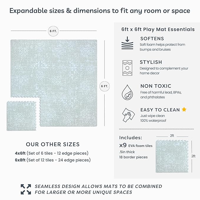 Baby Play Mat for Floor - Eden (6x6ft) - Premium EVA Foam Play Mat for Babies & Toddlers (Ages 0-5+) - Non-Toxic Playmat for Tummy Time, Crawling & Playroom - Stylish & Comfortable
