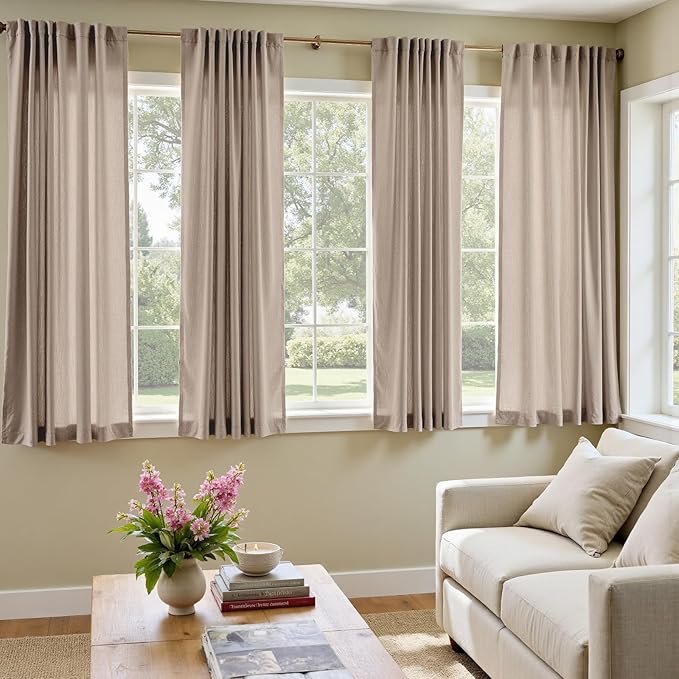 jinchan Linen Curtains with Privacy Lining 63 Inch Length Taupe Brown Farmhouse Closet Lined Drapes for Small Narrow Window Bedroom Living Room Bay Window 2 Panels Rod Pocket Back Tab