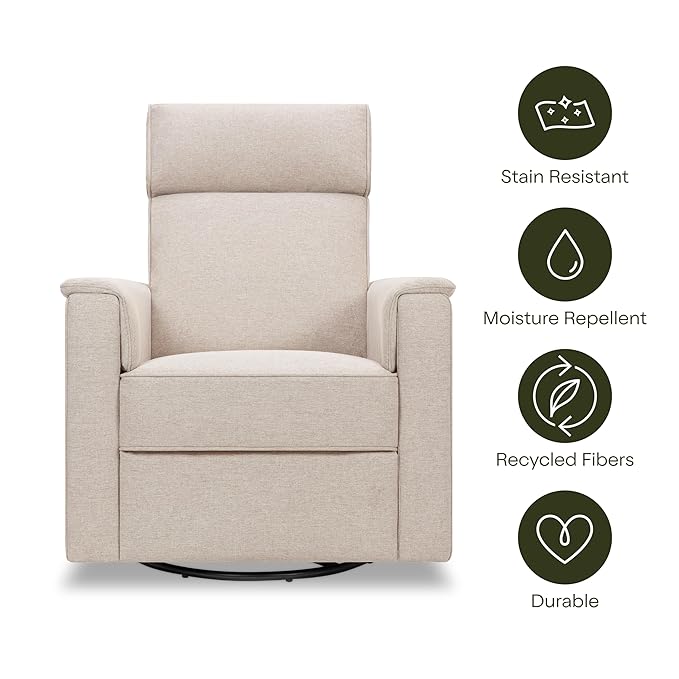 Namesake Willa Deluxe Power Recliner & Swivel Glider with Heat & Massage in Performance Beach Eco-Weave, Built-in USB Charging Port, Greenguard Gold & CertiPUR-US® Certified