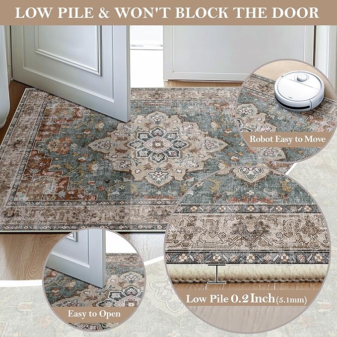 Machine Washable Rugs Nursery Rug 6x9 Cute Girl Non Slip Low Pile Water Repellent Soft Print Pattern for Bedroom Indoor Decor Kids Playroom Browngreen