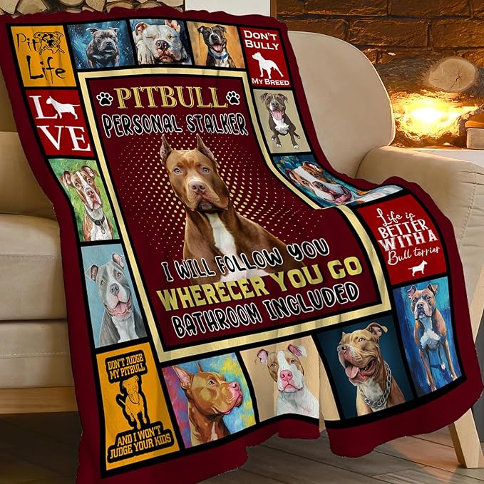 Pitbull Blanket Pitbull Decor Throw Blanket Super Soft Flannel Lightweight Fluffy Plush Fuzzy Fleece Stuff Blanket Gifts for Dog Lover Girl Woman Adults Man Boys Kids Baby for Bed Sofa 40"X50"