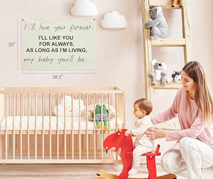 Nursery Wall Decor-Hanging Rectangular Canvas Banner Flag Poster Wall Decoration for Baby Kids Boy Girl,Bedroom Playroom Door Decor,Baby Shower Christmas Gift-I’ll Love You Forever,28.5"L×20"W
