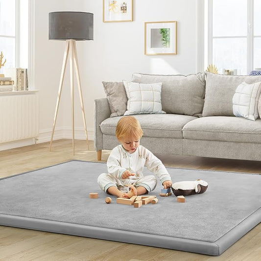 Baby Play Mat for Floor Tummy Time Mat Nursery Muscle Area Rug Playroom Rug Tatami 59"*59" Memory Foam 1.3" Thick Crawling For Babies,Toddlers, Infants, Kids,Floor(Light Gray)