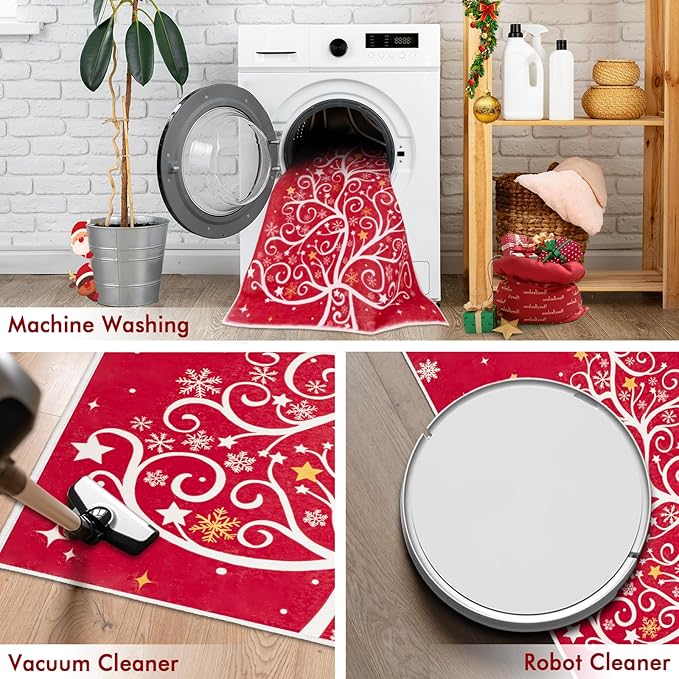 5x7 Machine Washable Christmas Area Rug, Non-Slip Floor Rugs for Kids, Low Pile Room Carpet for Living Room, Bedroom, Dining Room & Nursery(5x7 Christmas Tree)