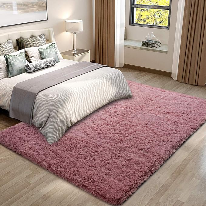 Merelax Soft Modern Indoor Large Shaggy Rug for Bedroom Livingroom Dorm Kids Room Home Decorative, Non-Slip Plush Fluffy Furry Fur Area Rugs Comfy Nursery Accent Floor Carpet 3x5 Feet, Blush