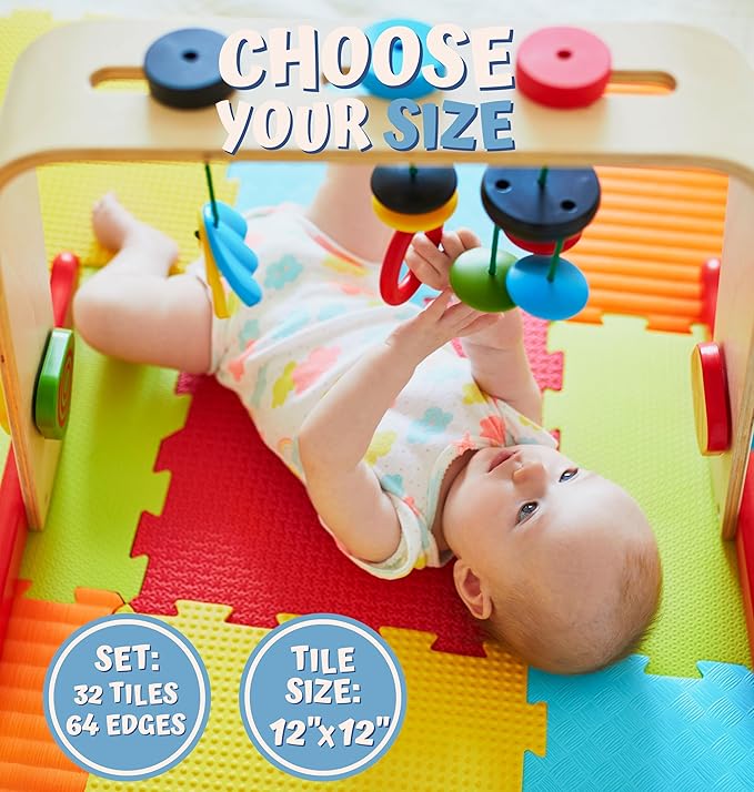 TOYVELT Foam Puzzle Floor Mat for Kids - 12x12-32 Interlocking Play Mat Tiles with Colors - Educational Large Puzzle Foam Floor Tiles for Crawling, Non-Toxic - Pink-Purple-Beige