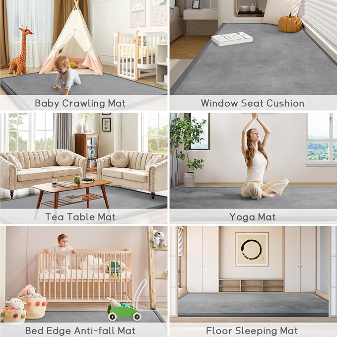 Baby Play Mat for Floor Tummy Time Mat Nursery Muscle Area Playroom Rug Tatami 79"x118" Memory Foam 1.3" Thick Crawling For Babies,Toddlers, Infants, Kids,Floor(Grey)