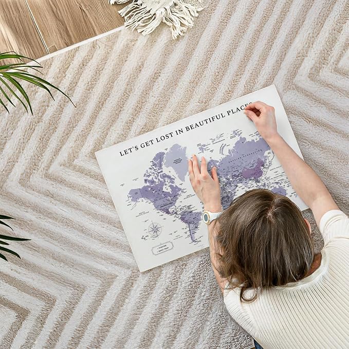 ElephantStock - Beautiful Places II Push Pin World Map Wall Art - Horizontal Canvas Wall Art - Living Room Wall Decor - Digital Art Map Canvas Art - White And Black Decor - 24" x 16"