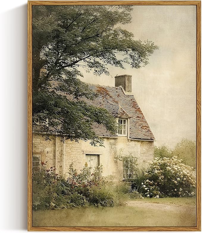 ARPEOTCY Vintage Framed Canvas Wall Art, 12x16inch, Farmhouse Countryside Wall Decor, Cottagecore Art Prints Home Decorations, Cottage Landscape Paintings for Living Room Bedroom Shelf Decor