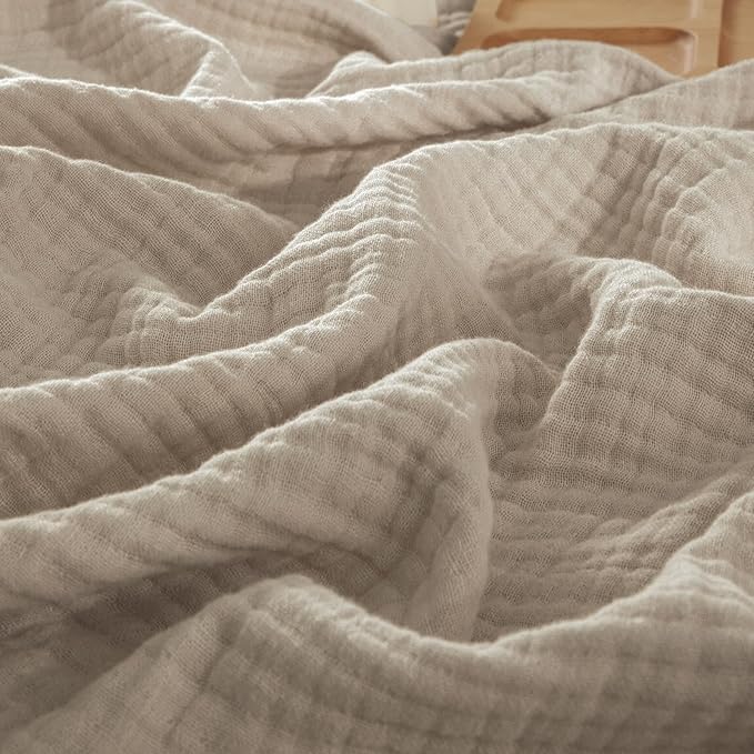 PHF 100% Cotton Muslin Blanket Queen Size 90"x90", 4-Layer Lightweight Gauze Throw, Breathable Cloud-Soft Minimalist Blanket for Bed, Couch, Camping & Baby, Taupe, Ideal Gift