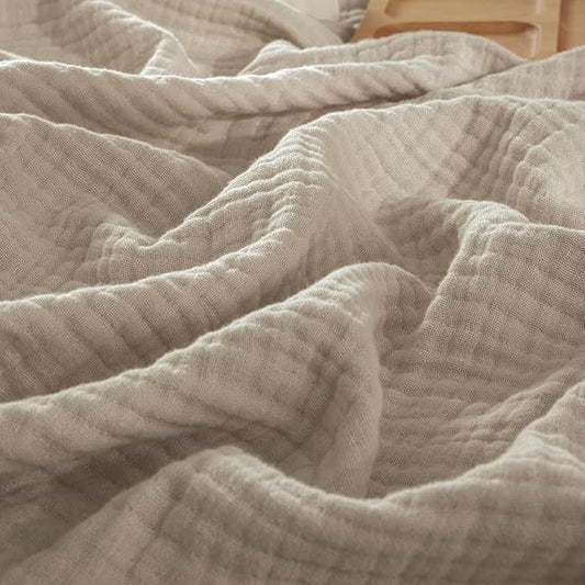 PHF 100% Cotton Muslin Throw XL Blanket Large 50" x 70", 4-Layer Lightweight Gauze Throw, Breathable Cloud-Soft Minimalist Blanket for Bed, Couch, Camping & Baby, Taupe, Ideal Gift