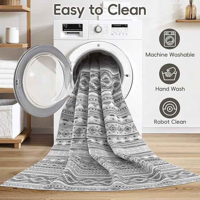 Area Rugs for Living Room Washable Living Room Rug Soft Neutral Indoor Floor Carpet Non-Slip Stain Resistant Modern Boho Rugs for Bedroom Dining Room Kids Room Nursery Office Home Grey/Beige