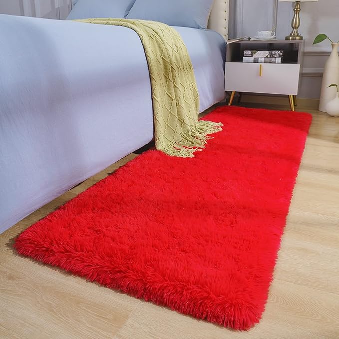 BENRON Soft Runner Rugs for Bedroom 2x6, Washable Long Runners for Hallway Entryway Kitchen Dorm, Fluffy Throw Rug for Kids Girls Room Decor Photo Prop, Red