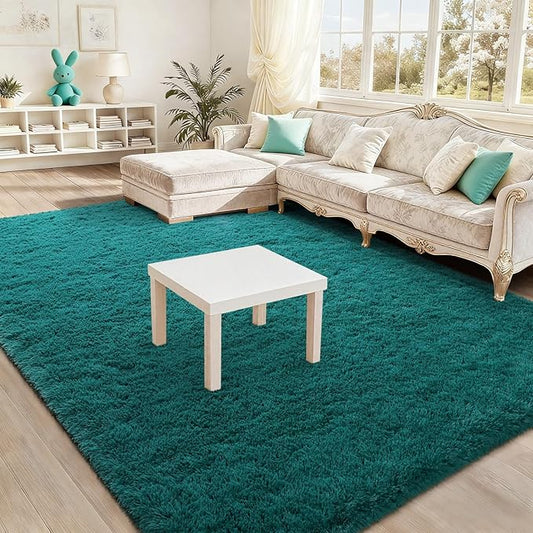 BENRON Fluffy Rugs for Living Room 5x8 Teal Green, Washable Large Area Rugs for Bedroom Dining Table Office Kids Nursery Room, Washable Indoor Floor Carpets