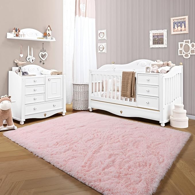 ONASAR Pink 6x9 Area Rugs for Living Room Bedroom, Washable Large Fluffy Bedside Throw Rug, Soft Plush Shaggy Fuzzy Floor Carpet for Nursery Kids Girls Boys Teen Dorm Home Office Decor Aesthetic