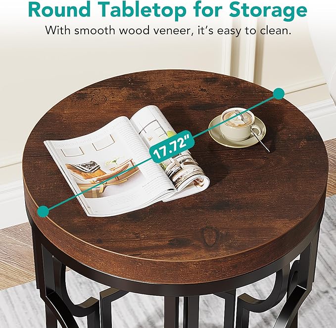 Tribesigns Round End Table, Industrial SideTable with Metal Hollow Frame, Small Bedside Table Nightstand for Living Room, Bedroom, Easy Assembly (Rustic Brown,1PC)