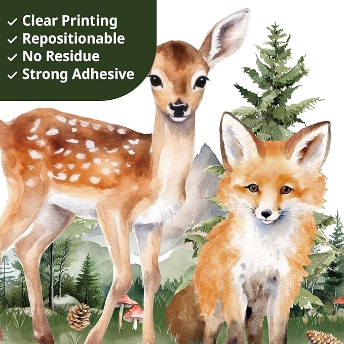 DECOWALL SG4-2422 Large Pine Trees and Forest Animals Wall Decal Stickers Mountain Bear Fox Peel and Stick Wall Art Decals for Kids Room Baby Nursery Woodland Wallpaper Living Bedroom