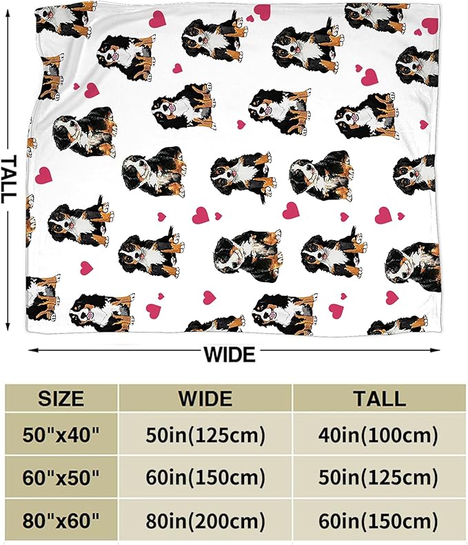Bernese Mountain Dog Blanket Bernese Mountain Dog Gifts and Decor Cute Dog Throw Blanket Dog Blanket for Girls Women Kids Adults Soft Warm Cozy Fleece Blanket for Couch Sofa Bed 80"x60"