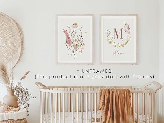Personalized Name Flower Nursery Wall Art Prints, Crib & Nursery décor, Newborn Baby Girl Gift Present, Floral Baby Girl Room Pictures, Poster For Baby And Kids (3 Prints, Flower 5)