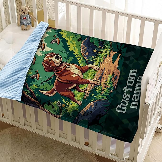 Personalized Baby Blanket with Name – Woodland Hound Theme Soft Receiving Blanket for Newborn Boys, Custom, Cozy Nursery Decor for Toddlers