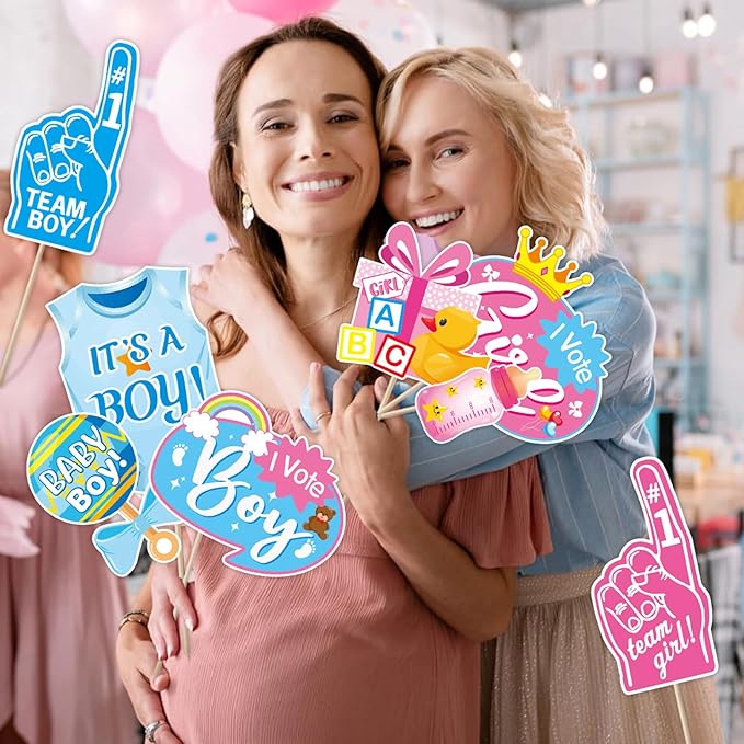 30PCS Gender Reveal Photo Booth Props,Baby Photo Booth Props,Gender Reveal Decorations,Guessing Baby Boy or Girl Sign Game Props Gender Reveal Party Favors Supplies