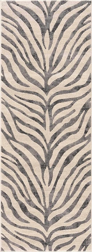 Hauteloom Ecorse Animal Zebra Print Area Rug for Living Room Bedroom Dining Room - Distressed Faded Style - Cream, Black, White, Beige, Gray - 7'10" x 10'3" (8x10)
