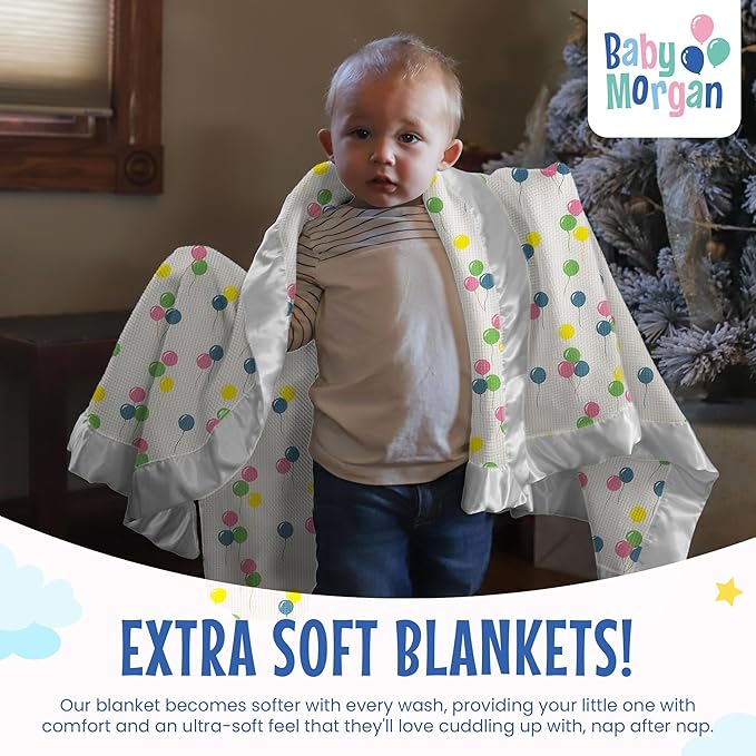 Blankets Thermal Waffle Baby Blanket Crib Bedding - Soft Cozy Warm Infant Thermal Cover for Nursery Stroller or Bassinet, Lightweight Ideal Shower Gift Nylon Trim Balloon Pattern 36" x 50"