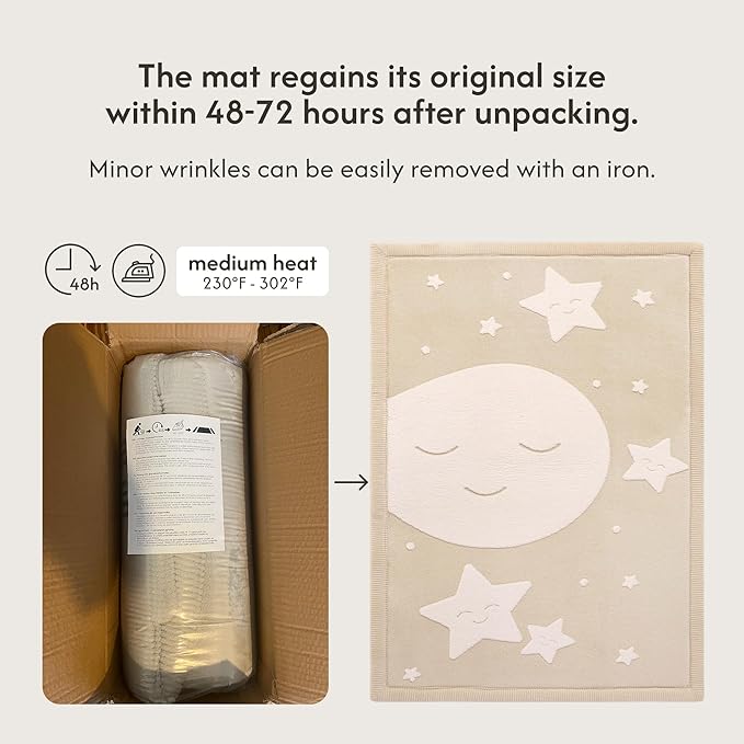 Stylish Coral Baby Play Mat for Floor 47" x 67" Moon&Stars – Soft 1" Thick High-Density Memory Foam Nursery Rug,Kids Rug with Non-Slip Backing for Crawling & Playing, Playroom Rug, Kids Carpet