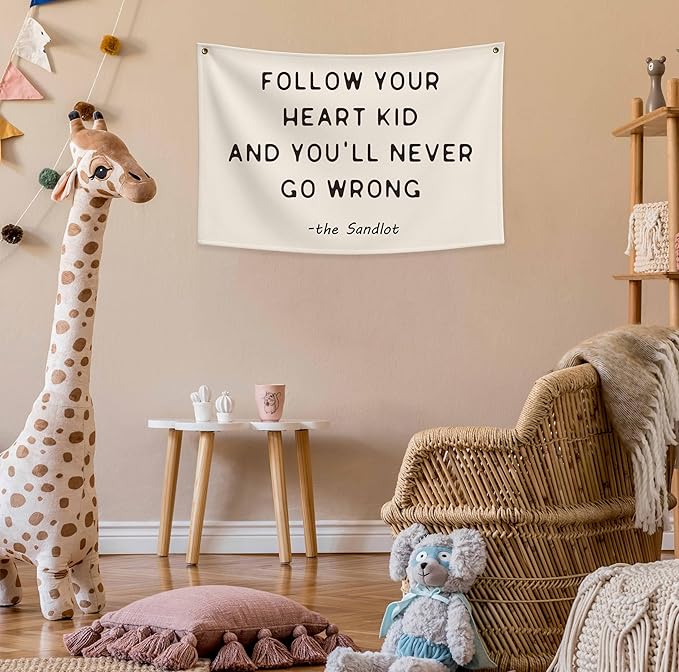 Mental Health Inspirational Rectangular Banner Flag Wall Sign Decor Gift for Boy Girl Kid Teen,Classroom Therapy Office Homeschool Reading Room Bedroom -Follow Your Heart Kid-Birthday Christmas Gift