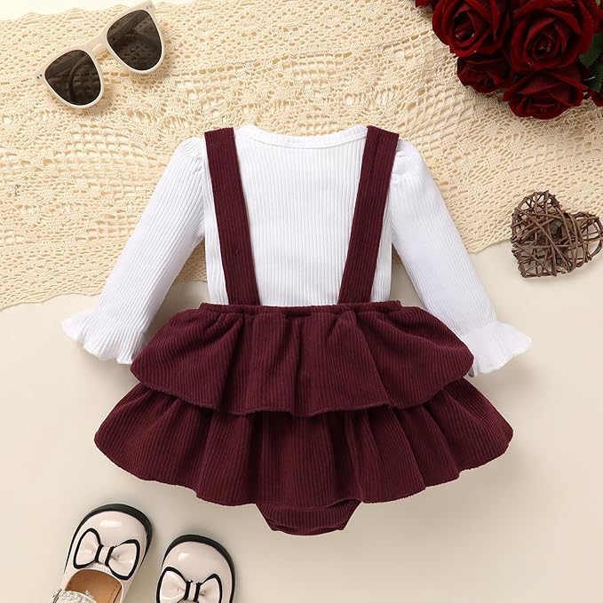 YOUNGER TREE Newborn Baby Girl Fall Winter Outfits Long Sleeve Romper Corduroy Overall Dress Infant Skirt Clothes Sets