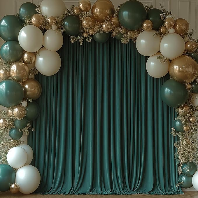 10x10FT Dark Green Backdrop Curtains for Wedding Parties, Wrinkle Free Photo Backdrop Curtains for Wedding Birthday Party Baby Shower, Fabric Drape with Rod Pockets 5ft x 10ft, 2 Panels