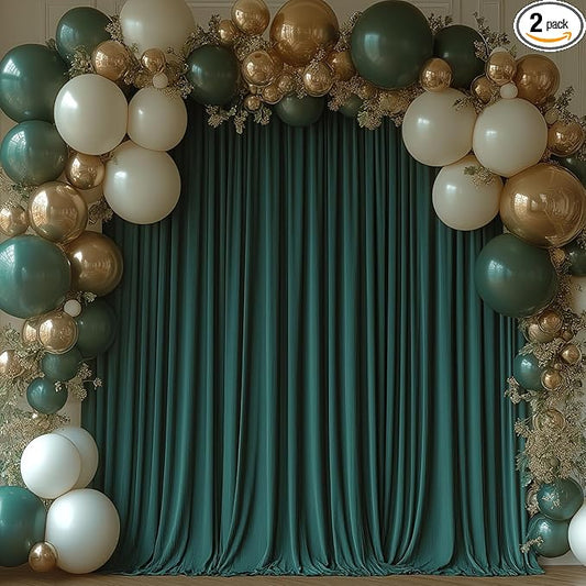 Dark Green Backdrop Curtains for Wedding Parties, 10x7FT Wrinkle Free Photo Backdrop Curtains for Wedding Birthday Party Baby Shower, Fabric Drape with Rod Pockets 5ft x 7ft, 2 Panels