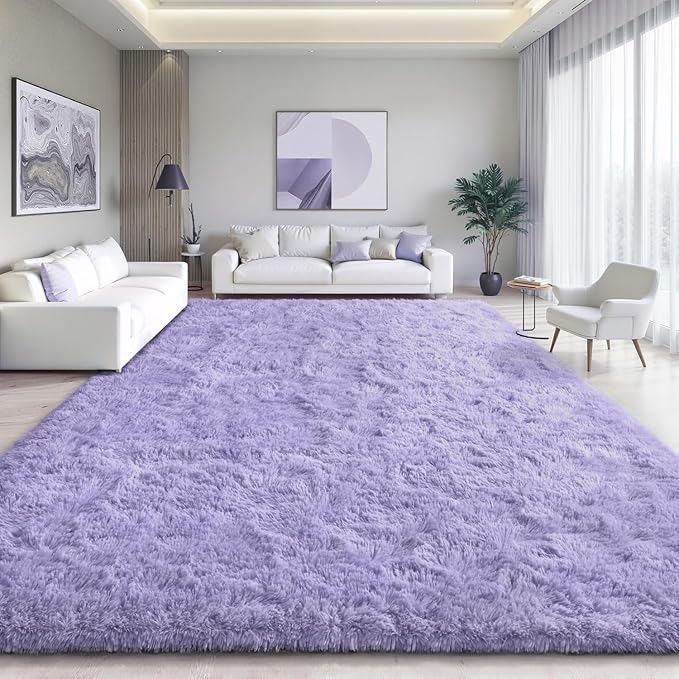 EVOIONOS 6x9 Washable Large Area Rug Living Room, Fluffy Shag Rug Bedroom, Ultra Soft Plush Non Slip Carpet Indoor Floor Bedside Nursery Kids Girls Room Dorm, Home Decor Aesthetic, Lavender Purple