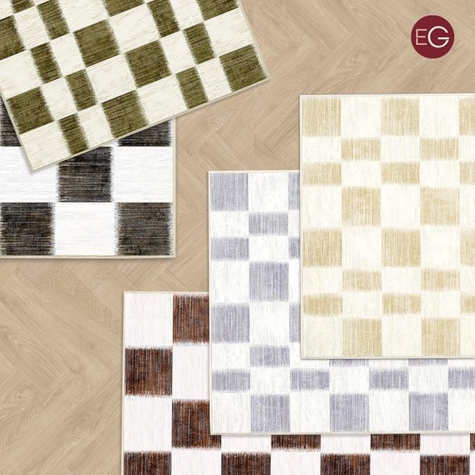 EverGrace Checkered Plaid Area Rug 3x5, Soft Fuzzy Faux Wool Rugs Washable Anti Slip Rugs Small for Entryway Bedroom Living Room Hallway Kitchen Dining Room and Laundry Room, Dark Brown and White