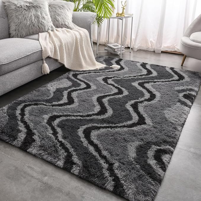 Meralax Grey Rugs for Living Room Bedroom, 4x6 Soft Area Rug Fluffy Shaggy Bedside Rug, Machine Washable Indoor Gray Floor Carpet for Kids Girls Boys, Dorms, Nursery Rooms, Home Decor Aesthetic