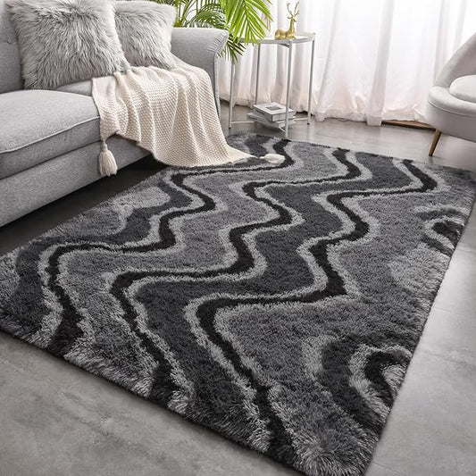 Meralax Grey Rugs for Living Room Bedroom, 5x8 Soft Area Rug Fluffy Shaggy Bedside Rug, Machine Washable Indoor Gray Floor Carpet for Kids Girls Boys, Dorms, Nursery Rooms, Home Decor Aesthetic