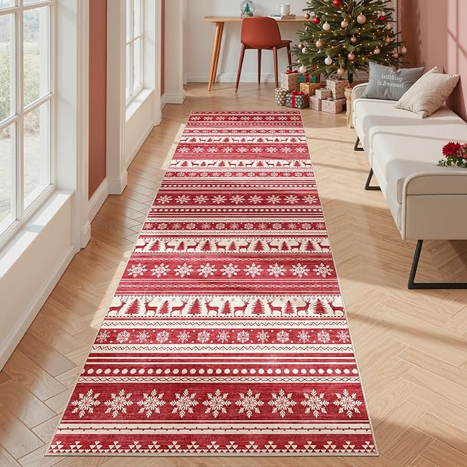 Area Rugs for Living Room Washable Living Room Rug Soft Neutral Indoor Floor Carpet Non-Slip Stain Resistant Modern Boho Rugs for Bedroom Dining Room Kids Room Nursery Office Home Red