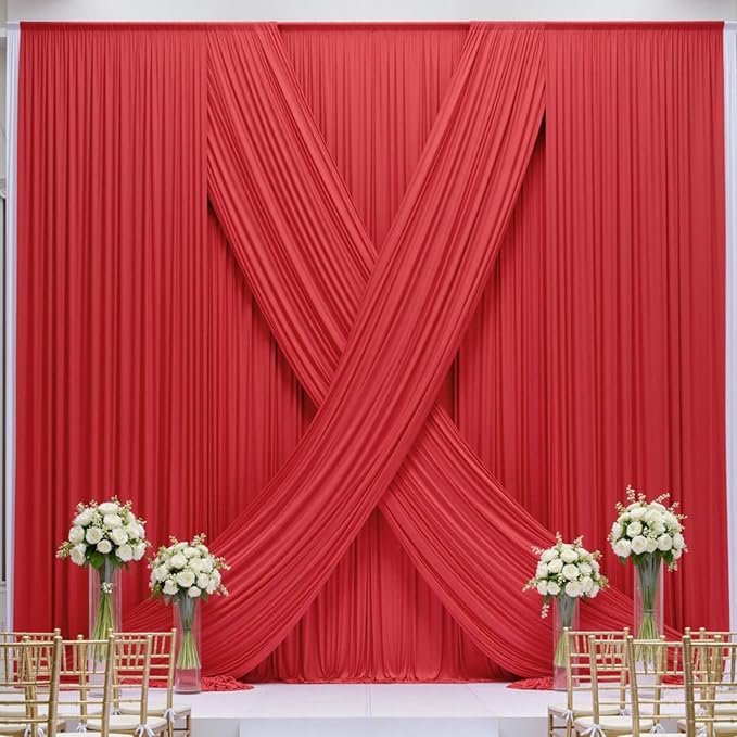 40×12ft Wrinkle Free Red Backdrop Curtain for Wedding Parties,8 Panels 5×12ft Long Soft Silky Polyester Backdrop Drapes Red Photo Back Drop Curtains for Photography Stage Christmas Background Cloth