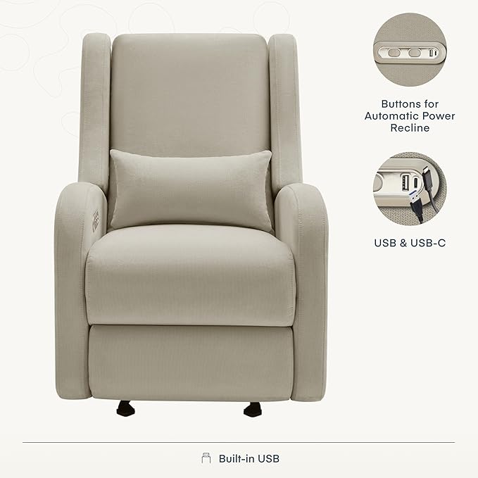 Nurture& The Wingback – Power Reclining Glider for Nursery – Ergonomic Chair with Stain-Resistant Fabric & Built-in Charging Port – Modern Baby Room Essential