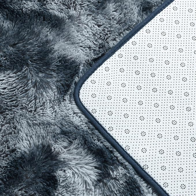 Large Shag Area Rugs 8 x 10, Tie-Dyed Plush Fuzzy Rugs for Living Room, Ultra Soft Fluffy Furry Rug for Bedroom, Indoor Carpet Nursery Rugs for Kids Room Home Decor, Blue and Grey