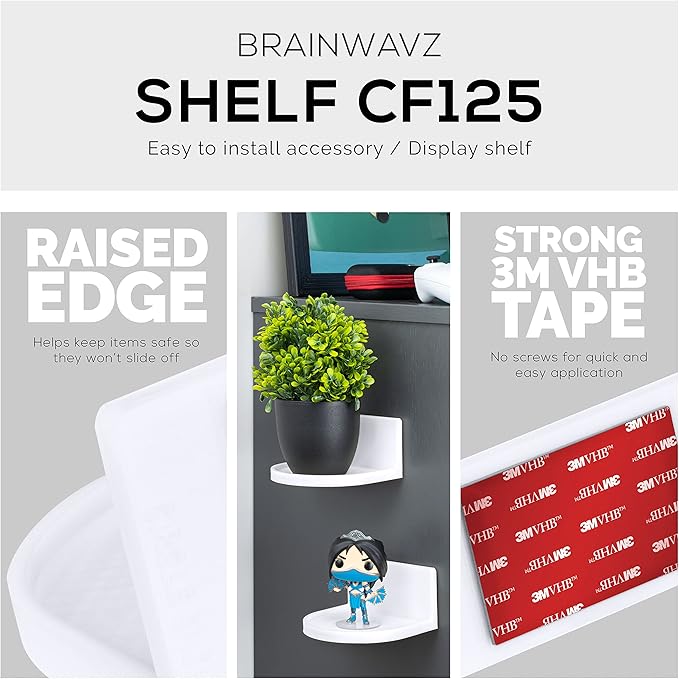 BRAINWAVZ 4.6" Round Baby Monitor Wall Mount Shelf, Adhesive & Easy to Install, Also for Cameras, Speakers, Decor, Toys, Bedroom, WiFi Routers, Kitchen, Cable Box & More, (CF125, White)