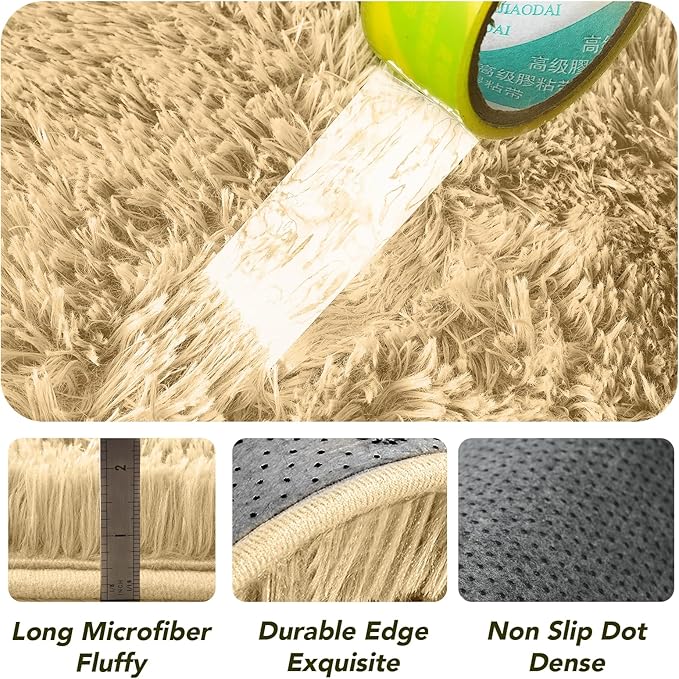 Beige Round Rug for Bedroom: 4x4Feet Soft and Fluffy Area Rug for Living Room- Round Furry Plush Carpet for Bedroom- Shag Rugs for Dorm, Home Decor