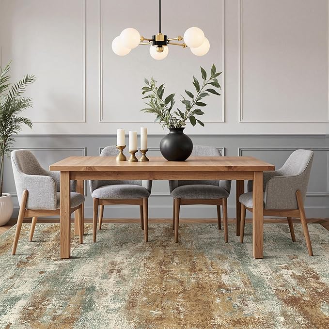 GENIMO Abstract Area Rug 6x9, Washable Large Modern Rug Non Slip, Low Pile Lightweight Soft Carpet for Living Room, Bedroom, Dining Room, Orange Green