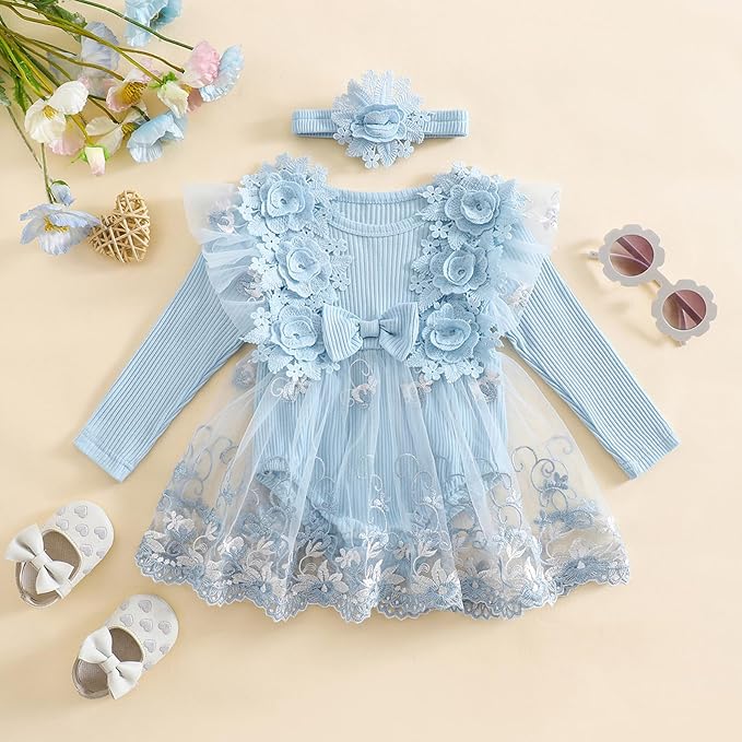 Giraropa Baby Girl Fall Winter Clothes Long Sleeve Romper Dress + Socks + Headband Newborn Infant Cute Casual Outfits